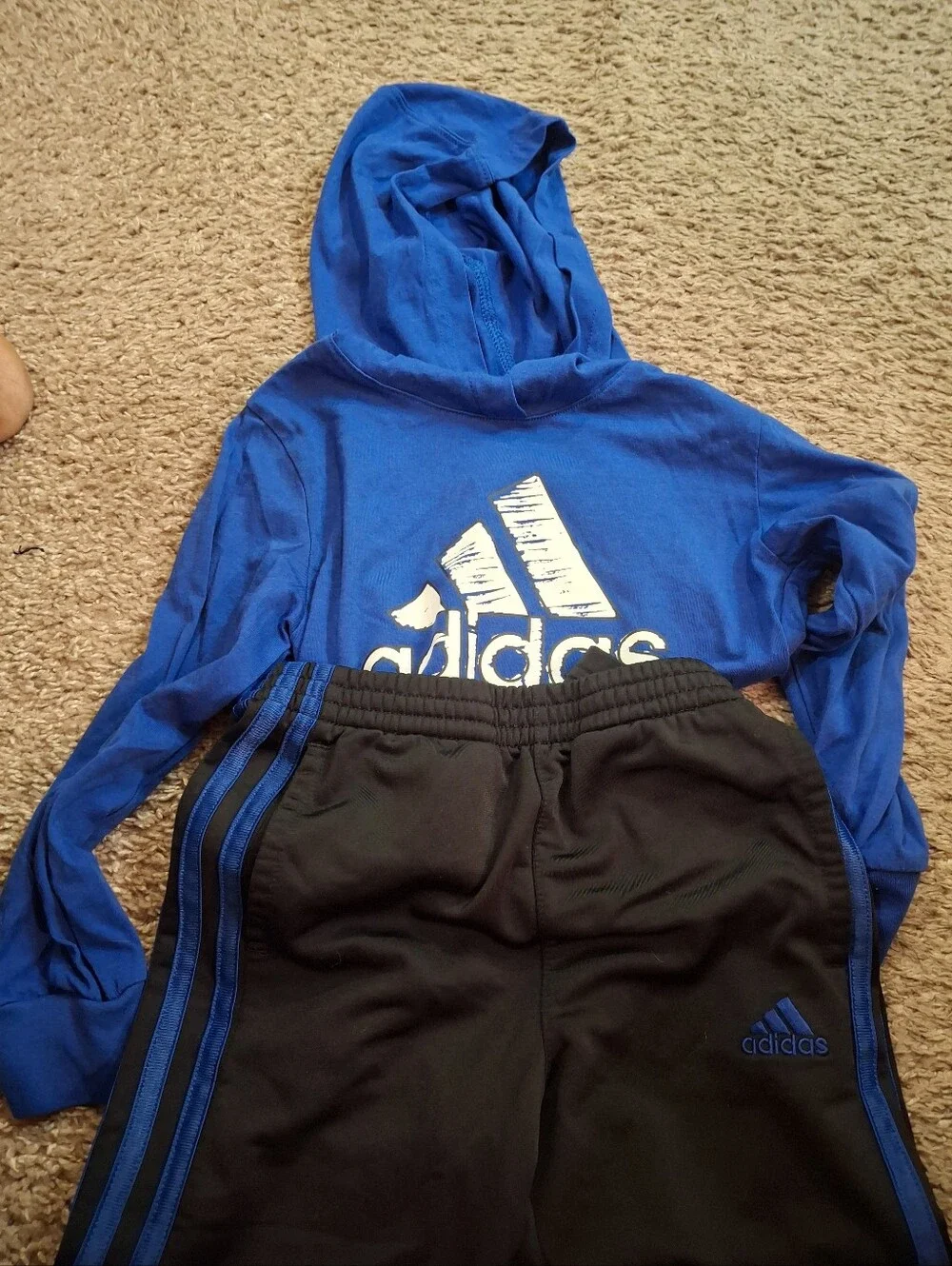Cute Adidas Kids Black/Blue/Red Joggers & Track Pants with White Stripe Accents